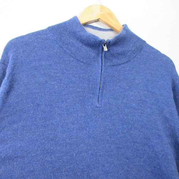 Nordstrom 100% Washable Merino Wool Sweater Men XL Blue 1/4 Zip Pullover 388 - Picture 5 of 13